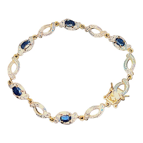 Yellow Gold Plated Sapphire September‎ Gemstone Diamond Accent Tennis Bracelet - Picture 1 of 4
